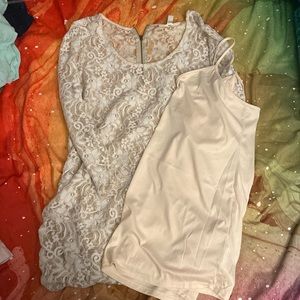 Jessica Simpson maternity lace three-quarter sleeve shirt with camisole under